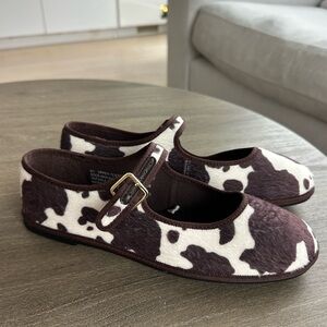 Brown and White Cow Print Mary Jane Ballet Flats